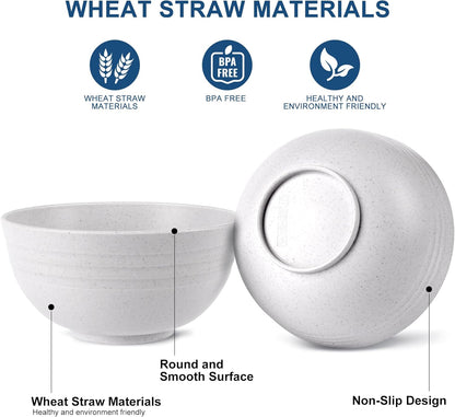Unbreakable Wheat Straw Cereal Bowls - Microwave & Dishwasher Safe Soup and Salad Bowls BPA Free, Set of 8, 26Oz, White