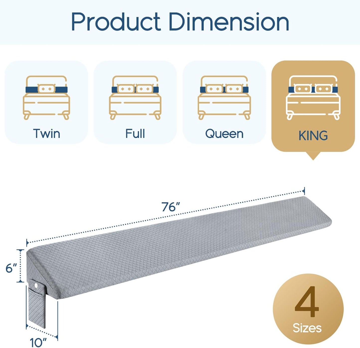 King Size（76"X10"X6"） Bed Wedge Pillow for Headboard - Upgraded Bed Gap Filler King between Mattress and Headboard - Wedge Headboard Pillow - Grey