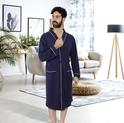 Men'S Robe Cotton Blend Knit Bathrobe