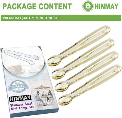 Mini Appetizer Tongs 5-3/4 Inch Small Serving Tongs, Set of 4 (Gold)