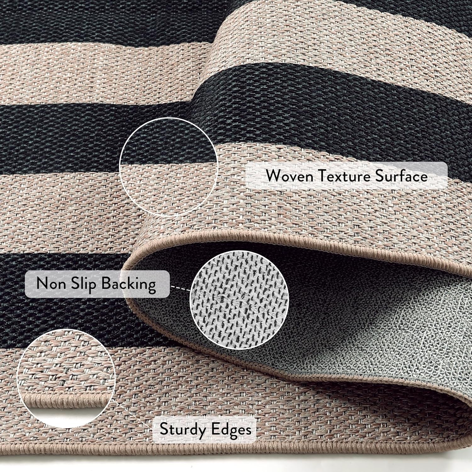Striped Easy Jute Outdoor Patio Rug, 3X5 Washable Rugs for Entryway Porch, Farmhouse Neutral Non Shedding Indoor Outdoor Carpet for Entry Kitchen Guestroom Deck Foyer