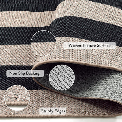 Striped Easy Jute Outdoor Patio Rug, 3X5 Washable Rugs for Entryway Porch, Farmhouse Neutral Non Shedding Indoor Outdoor Carpet for Entry Kitchen Guestroom Deck Foyer