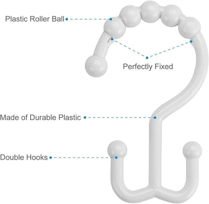 Shower Curtain Hooks Plastic Double Shower Curtain Rings and 72X72 Inches PEVA 3G Shower Curtain Liner