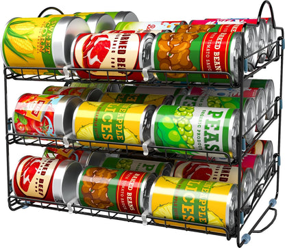 Storage Rack Organizer 16.5 X 12.5 X 13.5 Inch, Stackable, Holds Upto 36 Cans for Kitchen Cabinet or Pantry (Black)