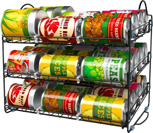 Storage Rack Organizer 16.5 X 12.5 X 13.5 Inch, Stackable, Holds Upto 36 Cans for Kitchen Cabinet or Pantry (Black)