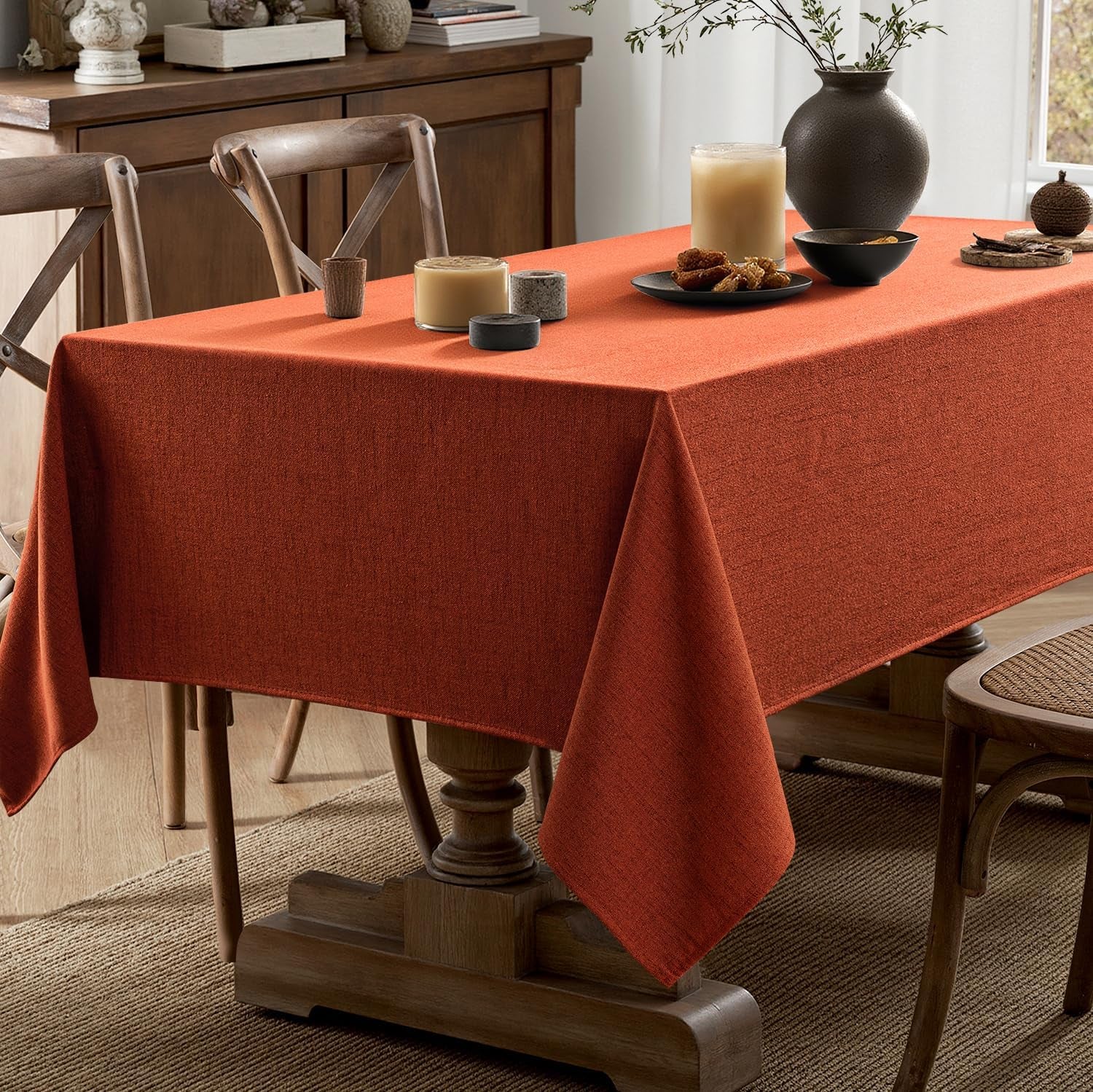 Burnt Orange Linen Tablecloth 52X70 Inch Rectangle Table Cloth Waterproof,Stain Resistant & Wrinkle Resistant for Dining Party Wedding