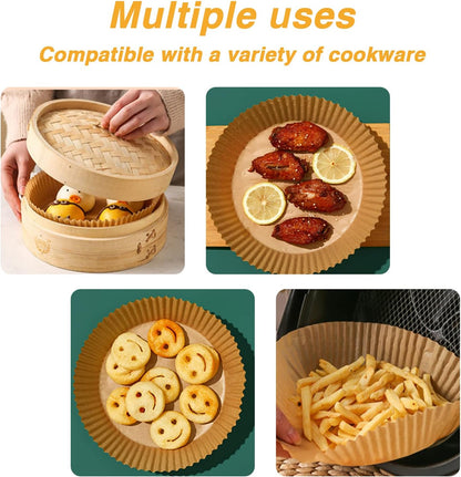 Air Fryer Paper Liners 8Inch, 100PCS Non-Stick Parchment Paper,Oil Resistant,Disposable Food Grade Free of Bleach Paper round for 5-8 QT Air Fryer Baking Roasting Microwave