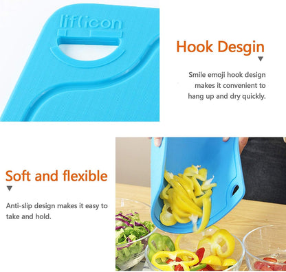 Silicone Thick Cutting Boards Mats Set of 3Pcs Foldable & Flexible Design Juice Grooves Easy Grip Handle Dishwasher Safe for Kitchen,Bpa Free Chif-Blue