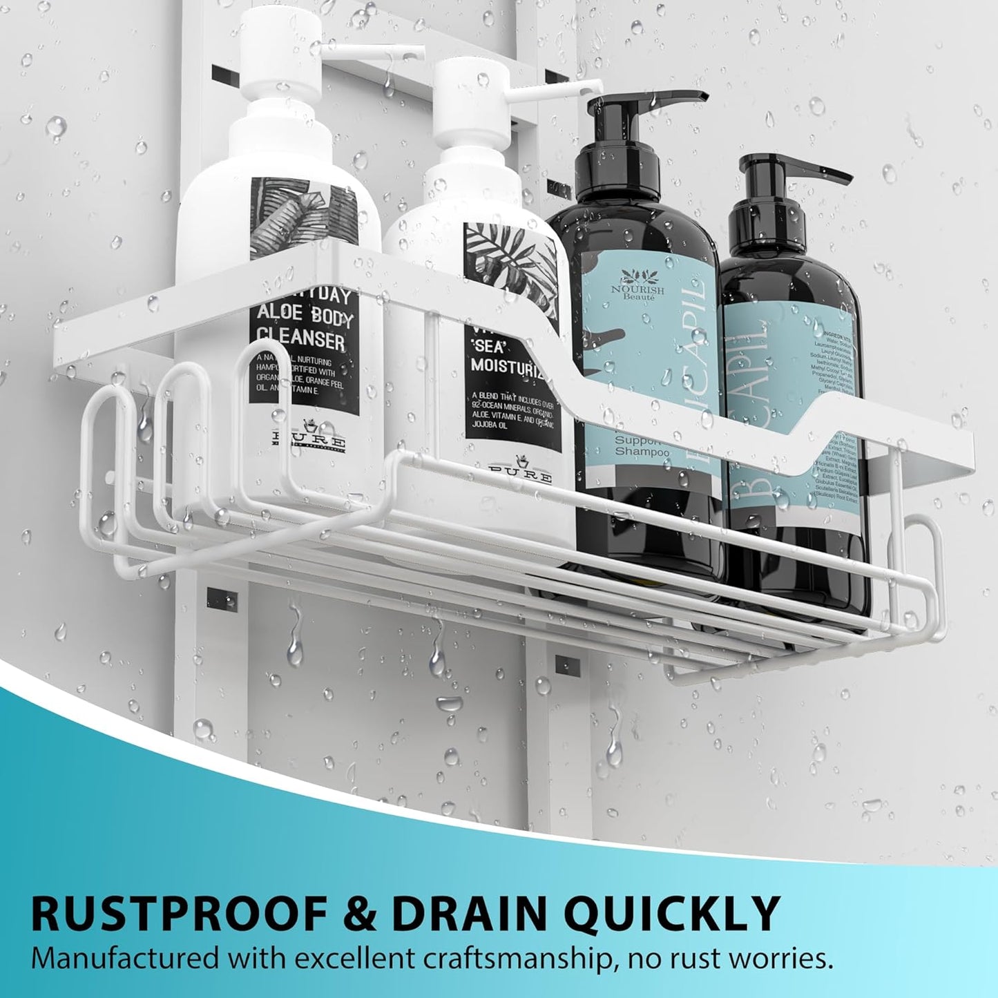 White over the Door Shower Caddy, 4-Tier Black Shower Head Rack Shelves, Home Decor Bathroom Accessories Organization, Shampoo Soap Holder