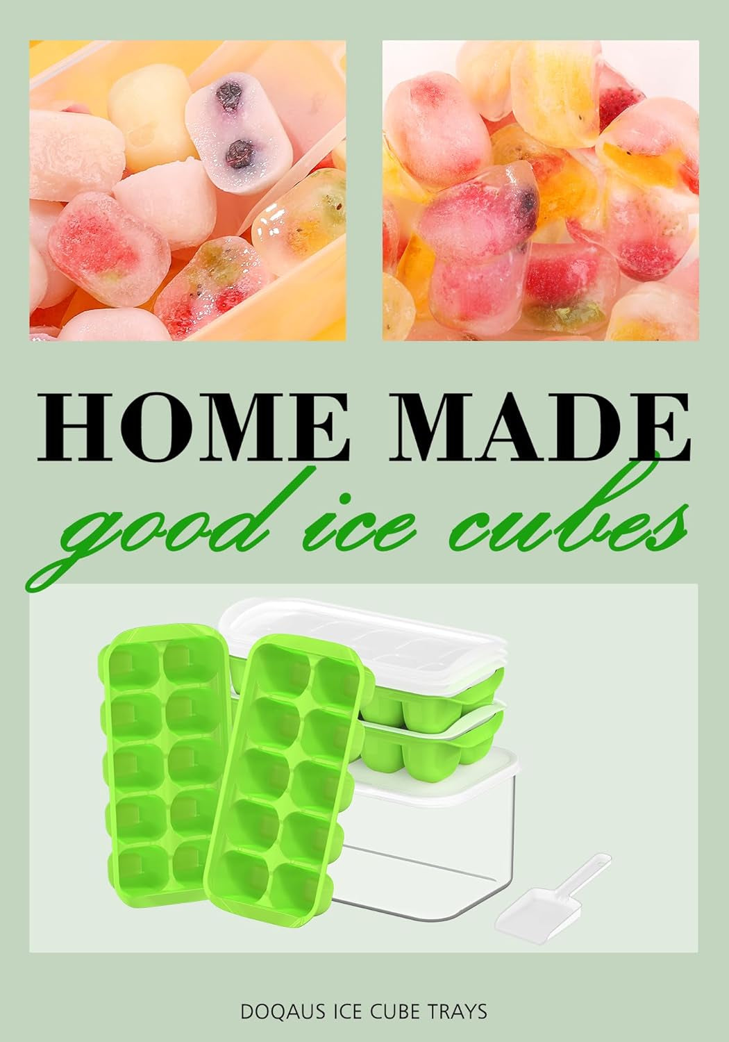 Ice Cube Tray with Lid and Bin, 4 Pack Easy Pop Out Silicone Ices Cubes Trays for Freezer with Cover, Stackable Compact Ice Bucket Kits, for Soup, Food, Cocktail, Coffee