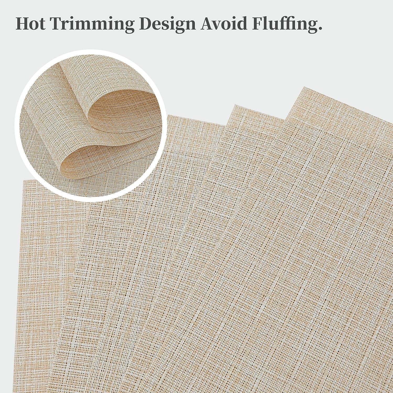 Beige Placemats Set of 4 - Heat Resistant Non-Slip Place Mats for Dining Table, Washable Durable PVC Vinyl Woven Table Mats（Beige, 4）