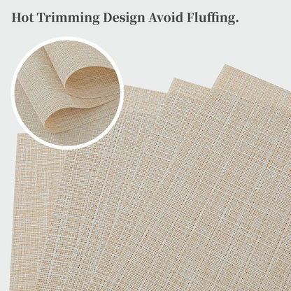 Beige Placemats Set of 4 - Heat Resistant Non-Slip Place Mats for Dining Table, Washable Durable PVC Vinyl Woven Table Mats（Beige, 4）