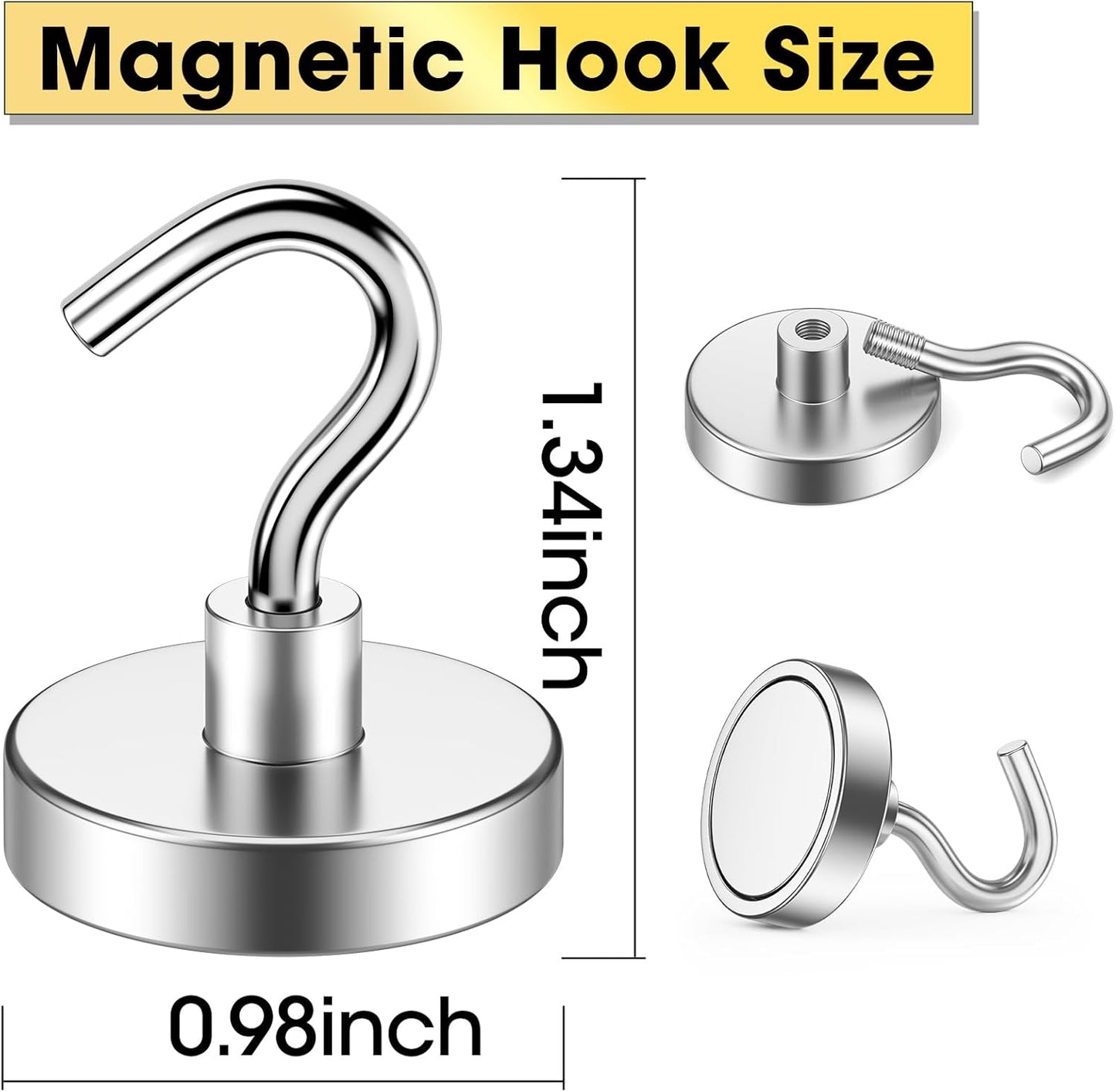 Heavy-Duty Magnetic Hooks - 80 lbs Capacity, Super Strong for Cruise Cabins, Refrigerators, Classrooms, and Grills (Silver, Pack of 10)