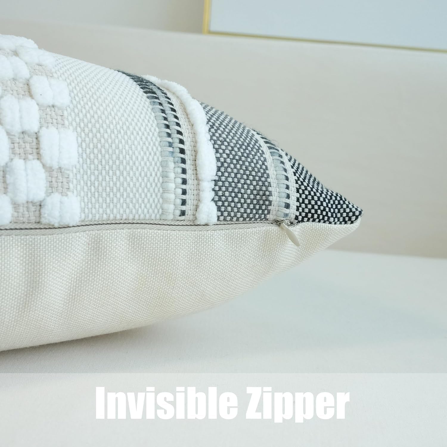 Pack of 2 Boho Throw Pillow Covers Accent Striped Pillowcovers Farmhouse Decorative Cushion Case Home Decor 18 X 18 Inch White