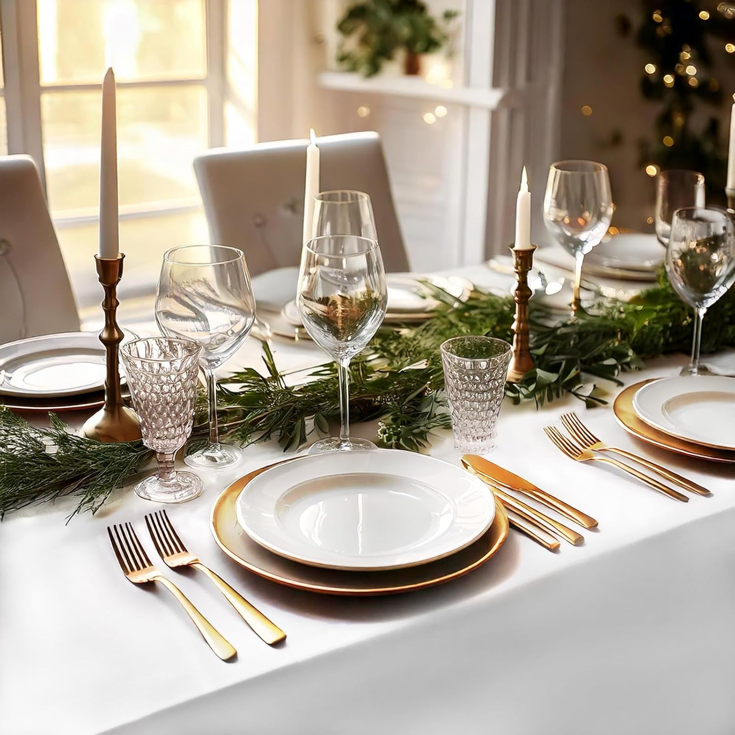 White Table Cloth for Rectangle Table - 60 X 84 Inch Tablecloths Rectangular Waterproof Washable Wrinkle Resistant for 6 FT Tables Wedding Cocktail Party