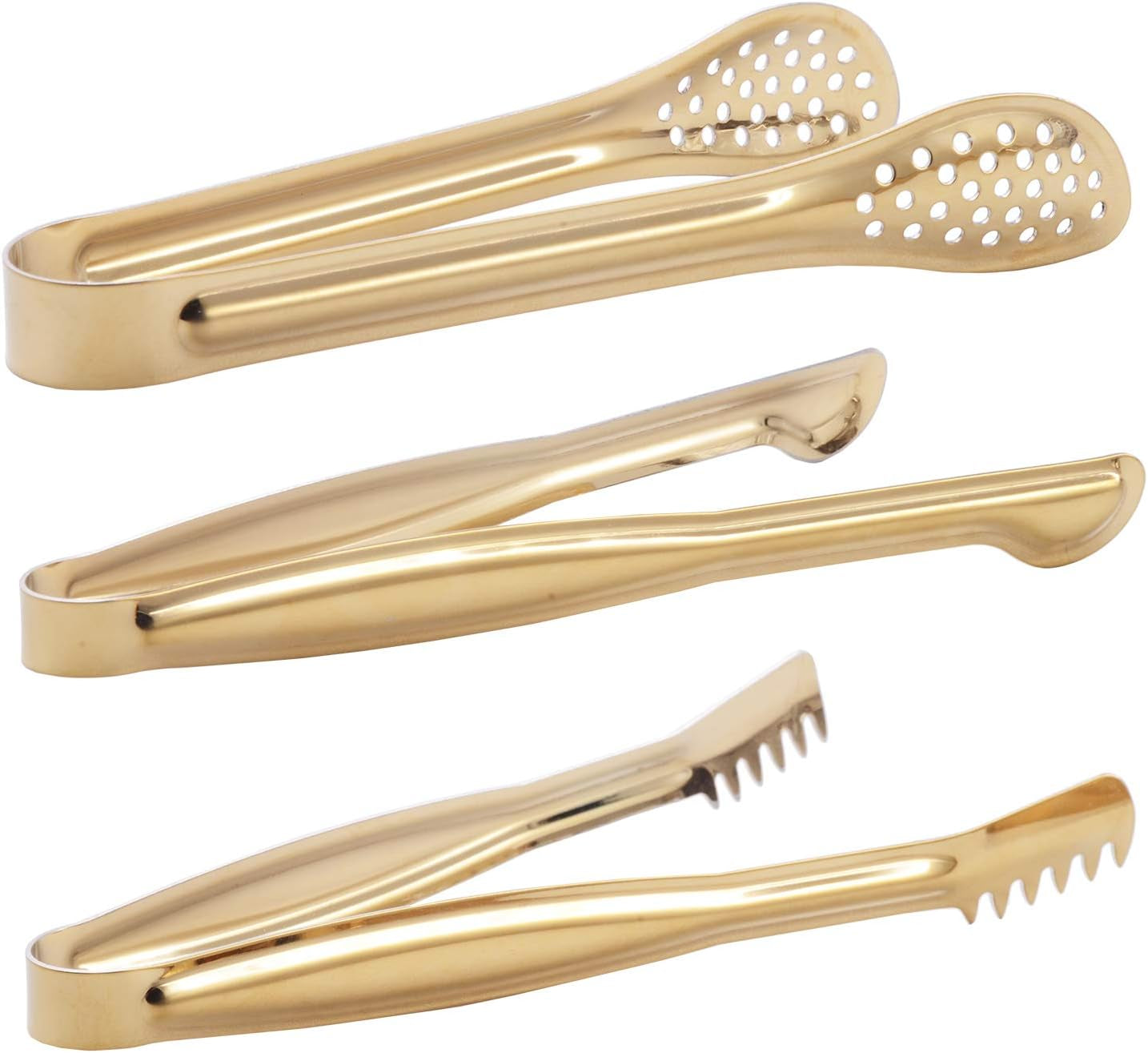 Gold Plated Mini Serving Tongs Set 6-Inch Appetizers Tongs Stainless Steel Small Sugar Cube Tongs Ice Tongs, Set of 6