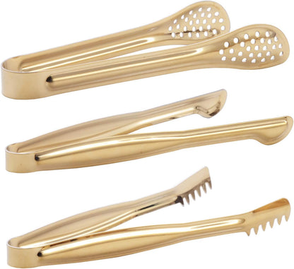 Gold Plated Mini Serving Tongs Set 6-Inch Appetizers Tongs Stainless Steel Small Sugar Cube Tongs Ice Tongs, Set of 6