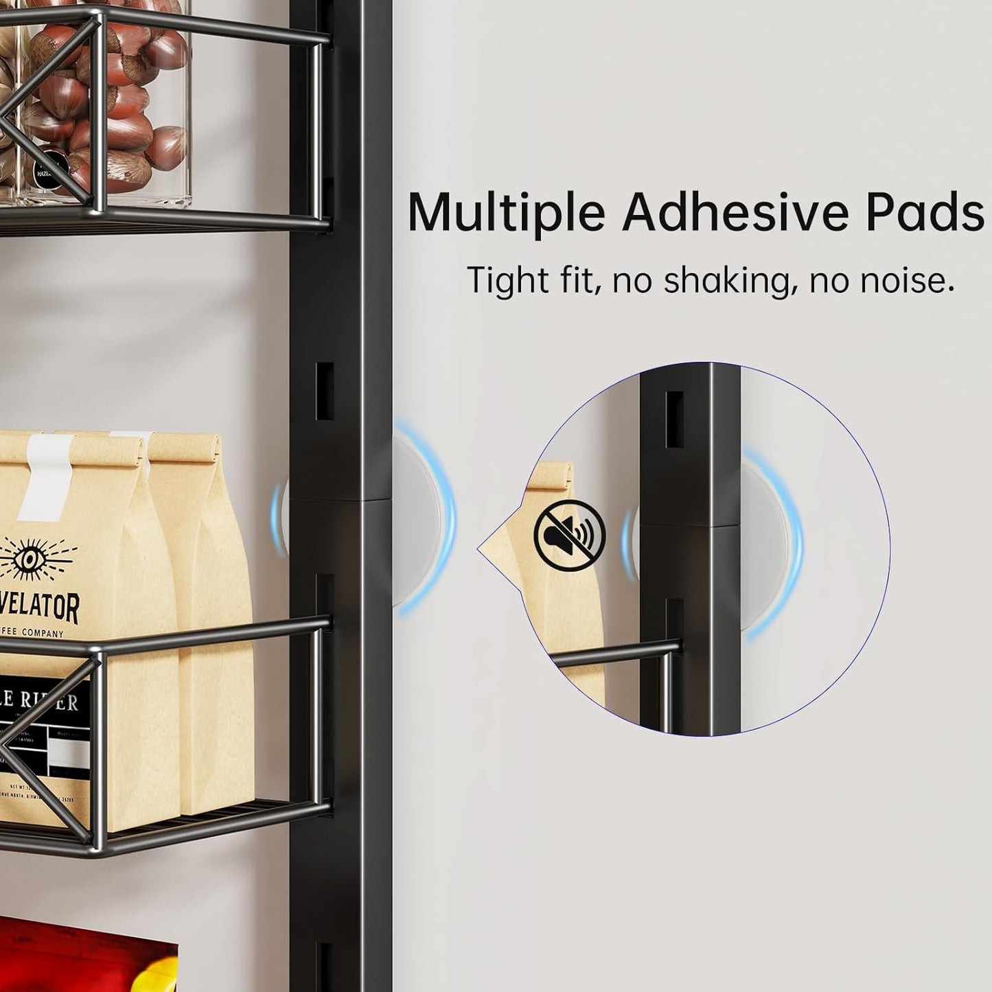 over the Door Organizer, Black 6-Tier Pantry Door Organizer with Adjustable Basket, Hanging Spice Rack Cabinet Door Shelves, Laundry Room Organization and Storage