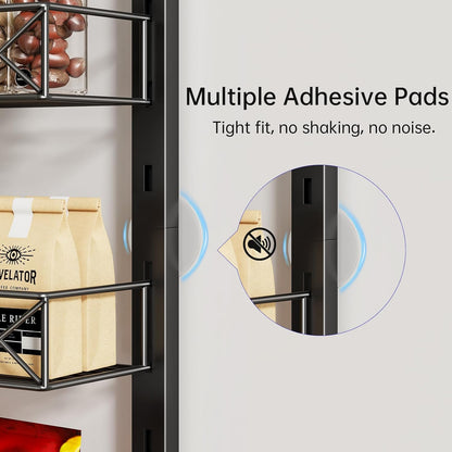 over the Door Organizer, Black 6-Tier Pantry Door Organizer with Adjustable Basket, Hanging Spice Rack Cabinet Door Shelves, Laundry Room Organization and Storage