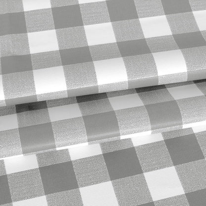 Round Vinyl Fitted Table Cover Set - 2 Pack Waterproof Checkered Elastic Edged Tablecloths with Flannel Backing for Picnics and Parties, Silver/White (Suitable for 45"-56" Round Tables)