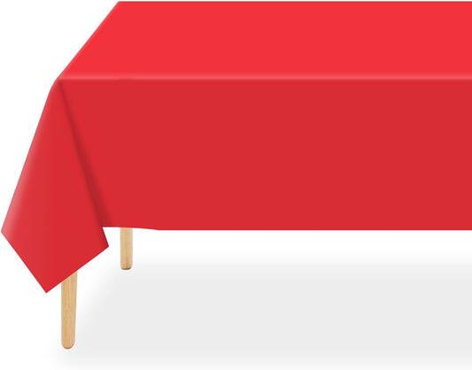 Plastic Table Cloth Disposable 2 Pack, 54 X 108 Inch Tablecloths for Rectangle Tables, Red Plastic Table Cover