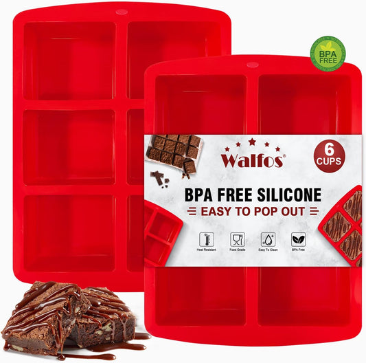Mini Silicone Brownie Pan - 2 Piece 6-Cavity Non-Stick Square Baking Pan, Perfect for Mini Brownies, Cornbread, Muffin and Cakes, BPA Free and Dishwasher Safe