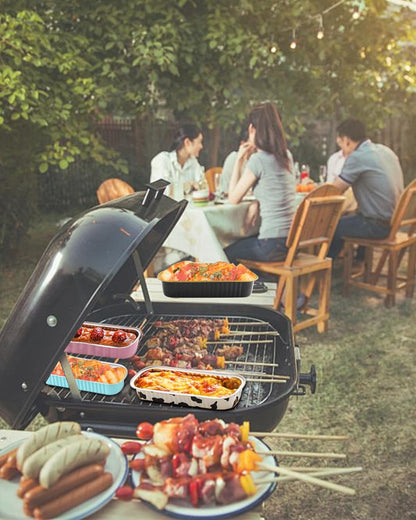 50-Pack 6.8Oz Rectangular Aluminum Foil Baking Pans - Disposable Mini Cake Pans with Lids, Cheesecake & Bread-Pink