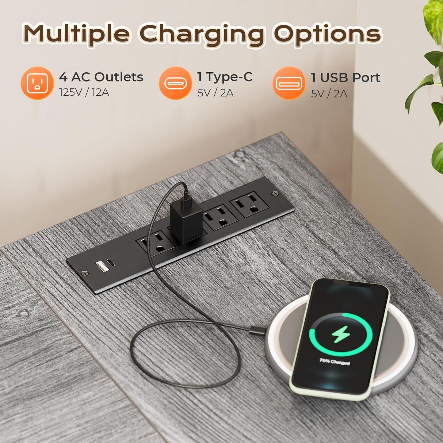 63-Inch L-Shaped Desk with Integrated Power Outlets and USB-C Port, Reversible Design, Spacious Corner Gaming and Office Desk, 0.95-Inch Thick Desktop, Sturdy Metal Frame, Ideal for Home Office and Study, Grey