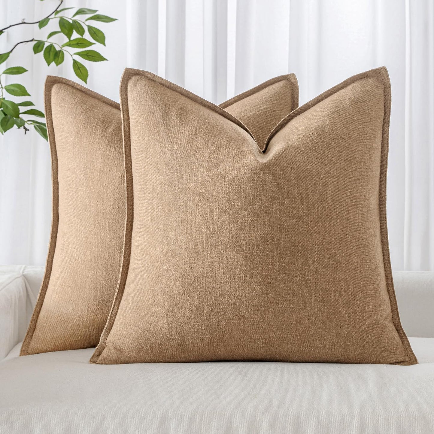 Set of 2 18x18 Inch Decorative Linen Pillow Covers in Brick - Soft Neutral Throw Pillowcases for Couch, Sofa, and Bed Home Décor