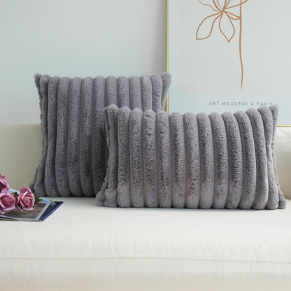 Pack of 2 Faux Fur Plush Decorative Throw Pillow Covers Couch Cushion Case Soft Pillowcases (Grey, 20 X 20-Inch)