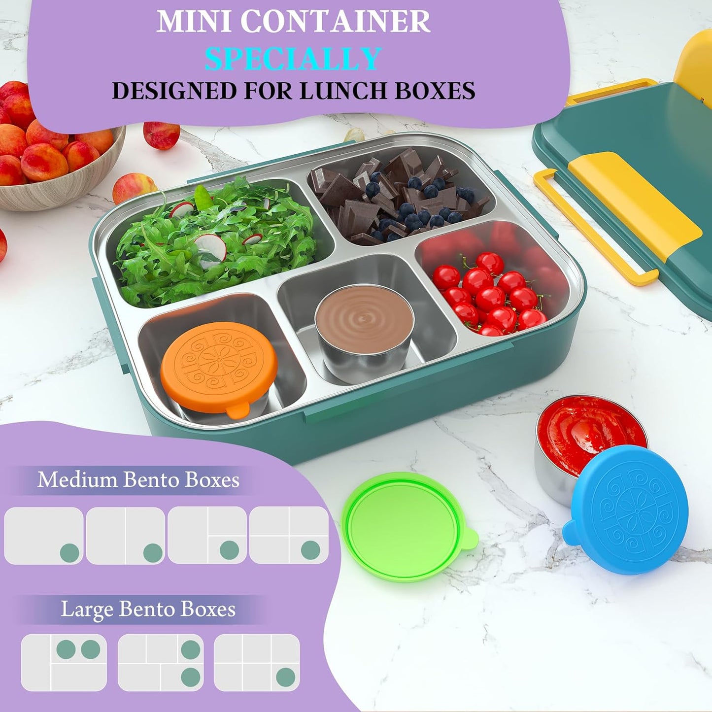 6X1.6 Oz Salad Dressing Containers with Lids, Small Leakproof Reusable Stainless Steel Salad Dressing Container to Go for Lunch Boxes,Sauce Containers, Picnics,Travel Meal Prep and Kitchen Storage.