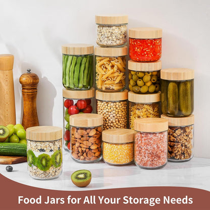 16 oz Glass Storage Jars with Bamboo Lids - 4 Pack Airtight Wide Mouth Containers for Meal Prep, Salads, Chia Pudding, Snacks, Yogurt, Sugar, Spice, and Cereal