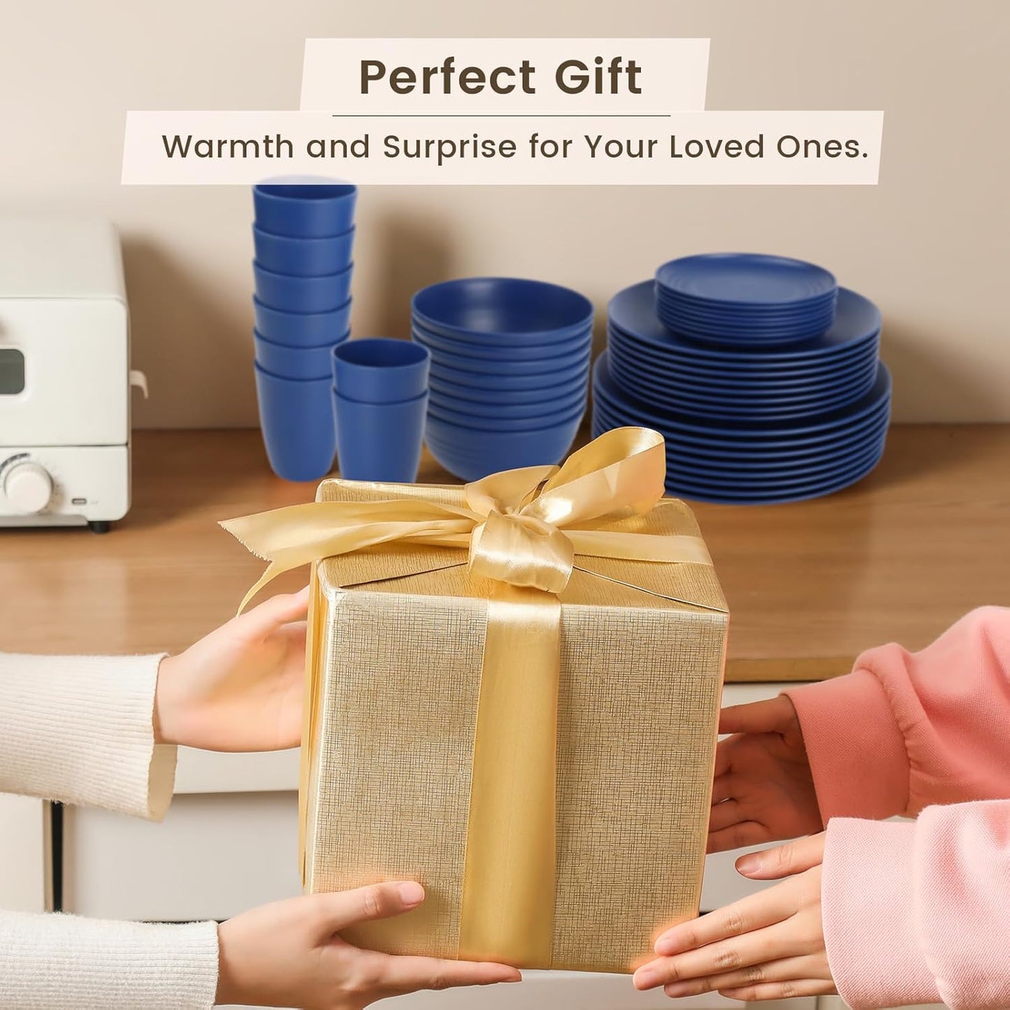 40-Piece Lightweight and Unbreakable Reusable Wheat Straw Dinnerware Set for 8, Microwave and Dishwasher Safe - Dark Blue