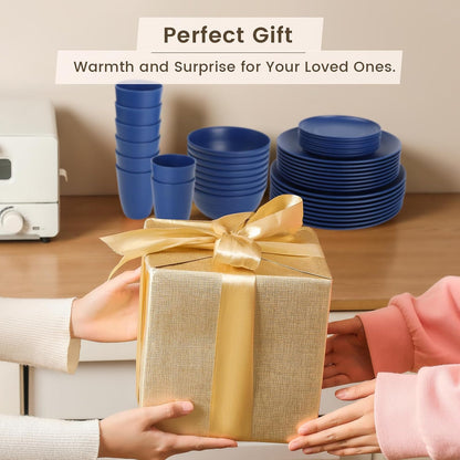 40-Piece Lightweight and Unbreakable Reusable Wheat Straw Dinnerware Set for 8, Microwave and Dishwasher Safe - Dark Blue