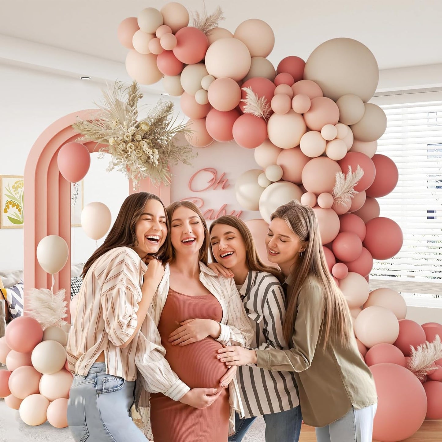 141Pcs Dusty Pink Balloon Arch Kit, Dusty Rose Balloons with Nude White Sand Light Pink Balloons, Boho Balloon Arch Kit for Bridal Wedding Baby Shower Birthday Party Decorations