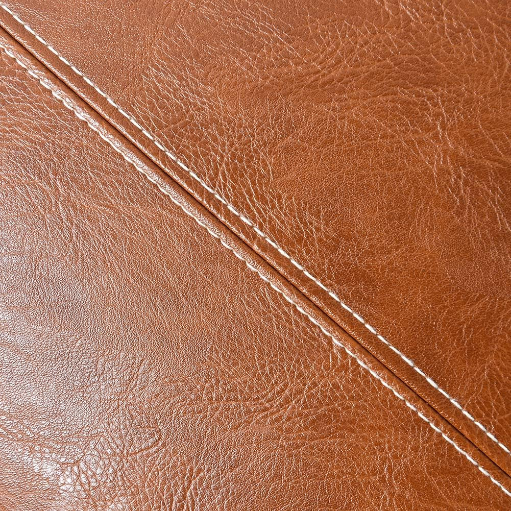 2 Packs Boho Brown Waterproof Faux Leather Decorative Throw Pillow Covers 18X18 Inch for Outdoor Couch Bed Sofa, Hand Stitched Accent Square Cushion Case, Rustic Modern Farmhouse Home Decor