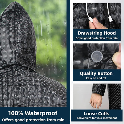 1 Pack Rain Ponchos for Adults Reusable, New Upgraded Thickened EVA Travel Raincoat Jacket with Hoods and Sleeves