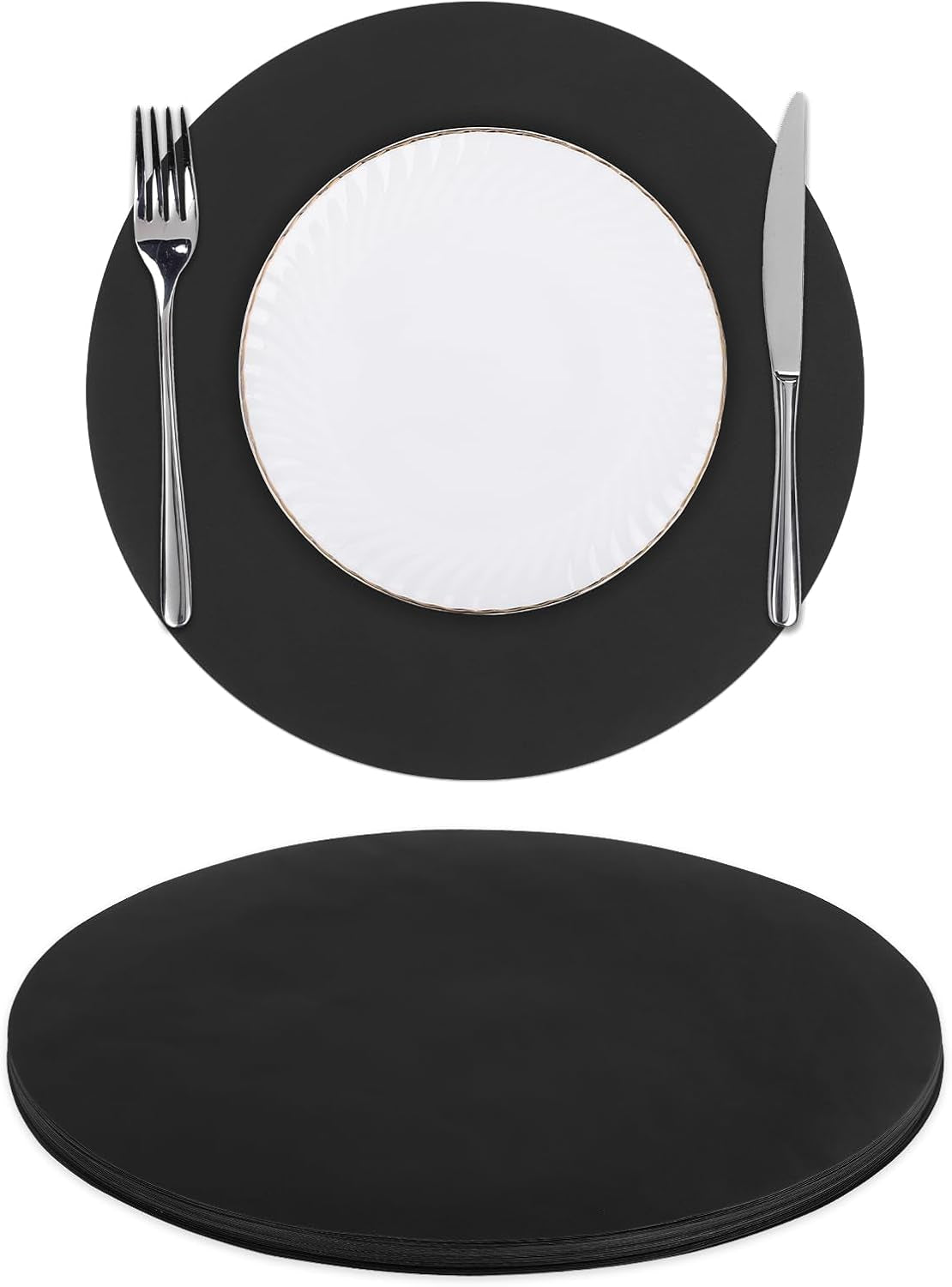 100 PCS round Paper Placemats 13 Inch Disposable Paper Place Mats for Dinner Wedding Birthday Party Festival Table Decoration Indoor Outdoor, Black