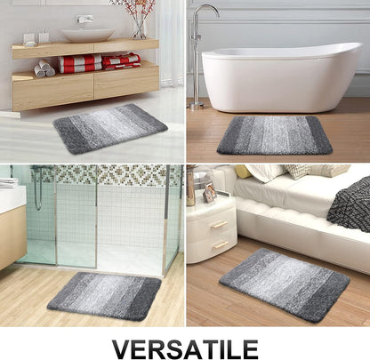 Ombre Bath Rug and Shower Curtain, Bath Rug Size 24X16 in Grey and Shower Curtain 72X72 in Black Grey, 2 Item Bundle