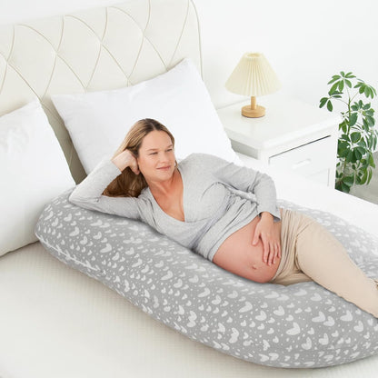 Pregnancy Pillow Cover U-Shaped, Super Soft Replacement Cover for Maternity Pillow, Full Body Asymmetric Pregnancy Pillow Case, Universal Fit, Grey Hearts Print