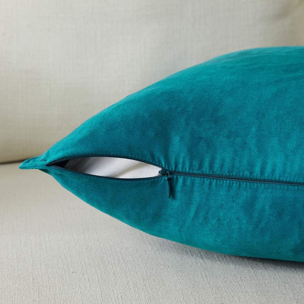 2 Packs Premium Faux Suede Decorative Throw Pillow Covers, Super Soft Square Pillow Case,Solid Cushion Cover for Couch/Sofa/Bedroom (16"X 16",Set of 2, Teal)