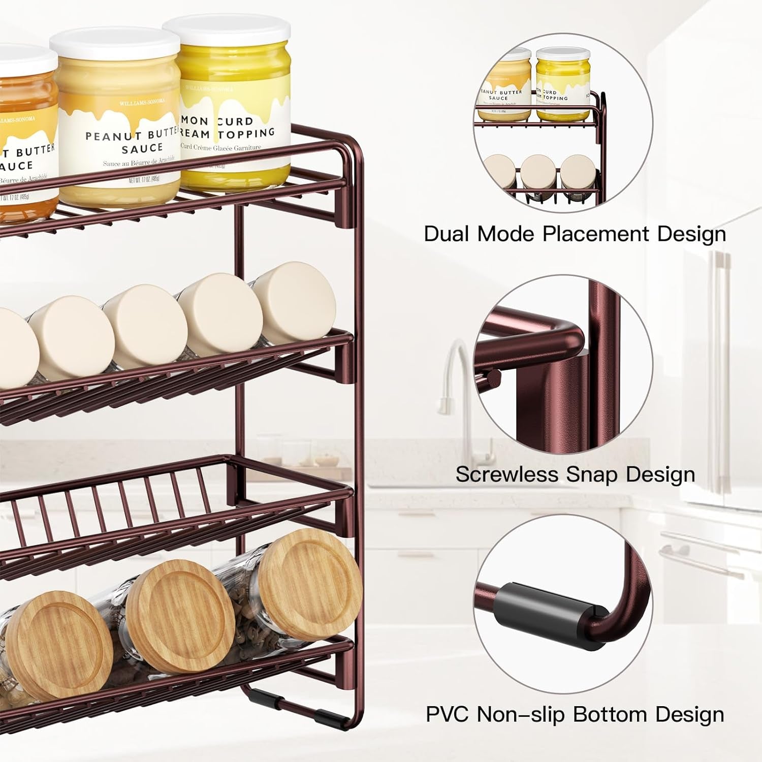 4 Tier Spice Rack Organizer for Cabinet, Detachable Spice Rack for Countertop, Freestanding Spice Organization for Cabinet, Seasoning Organizer for Kitchen Pantry (13.4" Wx11.2 H, No Jars)