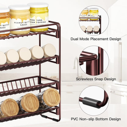 4 Tier Spice Rack Organizer for Cabinet, Detachable Spice Rack for Countertop, Freestanding Spice Organization for Cabinet, Seasoning Organizer for Kitchen Pantry (13.4" Wx11.2 H, No Jars)