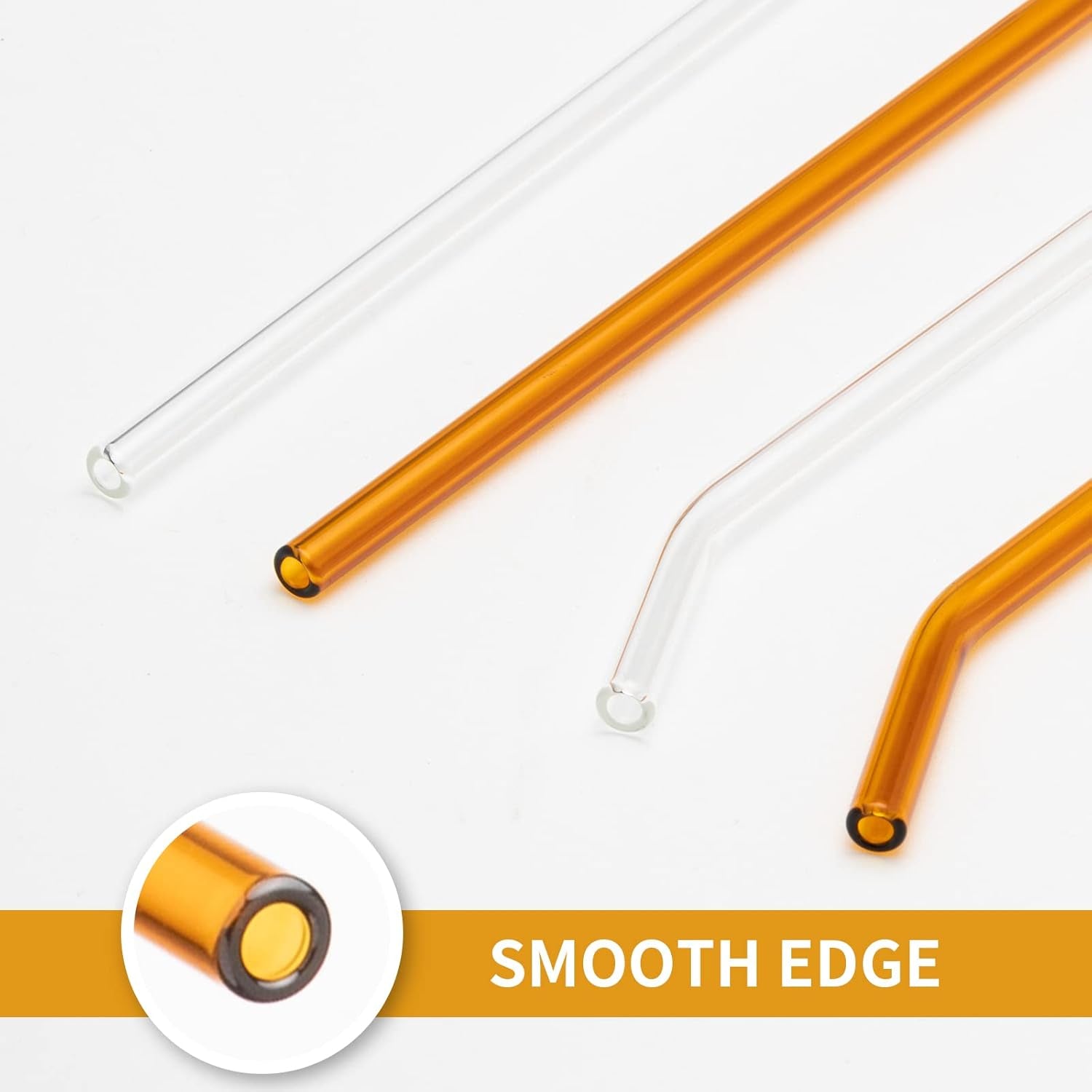 4-Pack Reusable Glass Straws,Size 8''X 8 Mm,Clear/Amber Glass Straws, 2 Straight and 2 Bent with 1 Cleaning Brush Glass Straw Set-Perfect for Smoothies, Milkshake, Iced Coffee,Juice,Tea