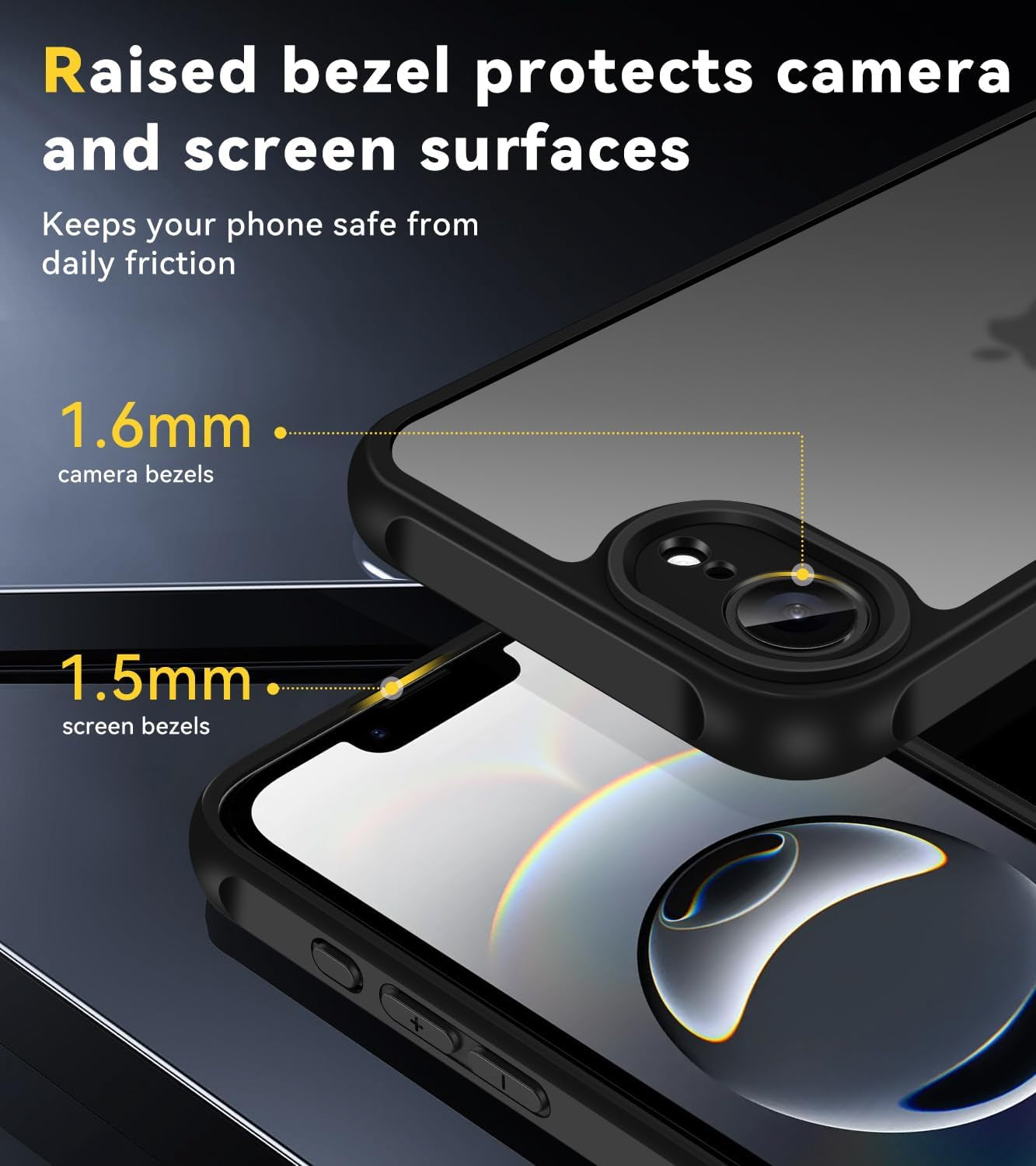 3-In-1 Case for Iphone 16E 6.1" 2025 with 2 Pack Tempered Glass Screen Protector [Military Grade Protection], Frosted Translucent Back Phone Cover- Matte Black