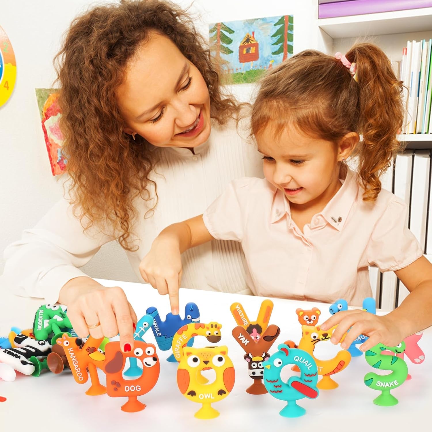 Suctionbath Toy,26Pcs Animal Suction Alphabet Bath Toys Kids,Educational Bath Toys Sensory Letters Waterproof Mold Free,Bathtub Letters to Stick to Tub,Silicone Toddler Learning Toys