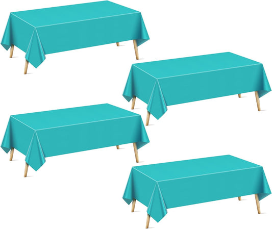 Aqua Rectangle Tablecloth Set of 4, 54x72 Inches, Solid Color Waterproof and Spillproof Disposable Plastic Covers, Durable for Dining, Buffet, Picnic, and Outdoor Events