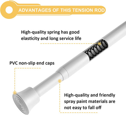 2Pcs Small Tension Rod 11 to 17 Inch, Adjustable Thin Mini Spring Loaded Curtain Tension Rods for Windows, Closet, RV, Trailer, Cupboard, Refrigerator (White)