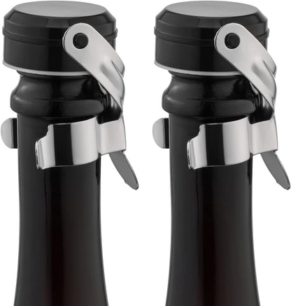 Champagne&Wine Bottle Stoppers Stainless Steel with Food Grade Silicone, Leak Proof Keep Fresh Reusable Saver, Cork Suitable for Wine, Champagne, Cava, Prosecco and Sparkling (2 Pack Silver）