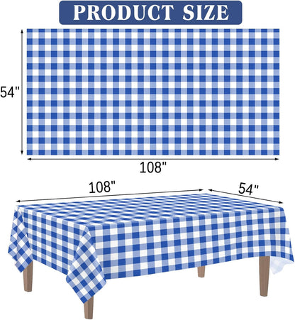 2 Pack Blue Gingham Tablecloth, 54 X 108 Inches Blue and White Checkered Tablecloths Plastic Table Cloth Disposable Picnic Tablecovers for Rectangle Table